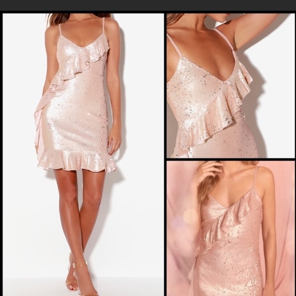 New Lulus Clementina Rose Gold Sequin Ruffled Dress ZZ - Picture 5 of 16